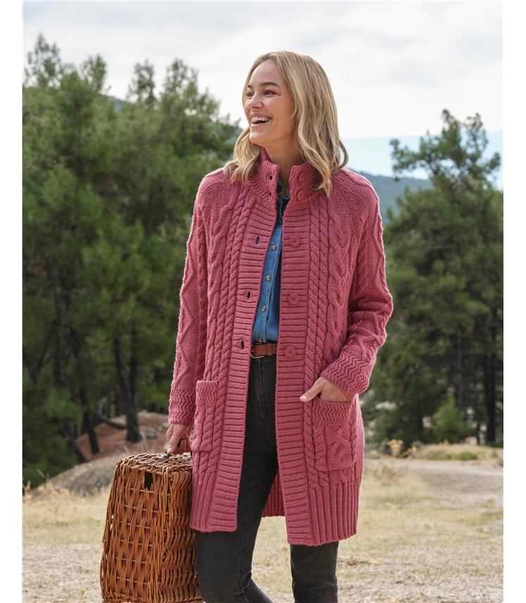 Manteau cardigan en maille irlandaise - Femme - Pure Laine