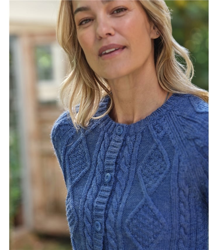 Strickjacke mit Zopfmuster aus reiner Wolle für Damen 