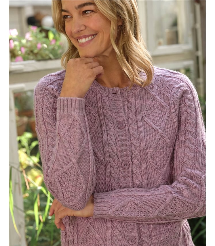 Strickjacke mit Zopfmuster aus reiner Wolle für Damen