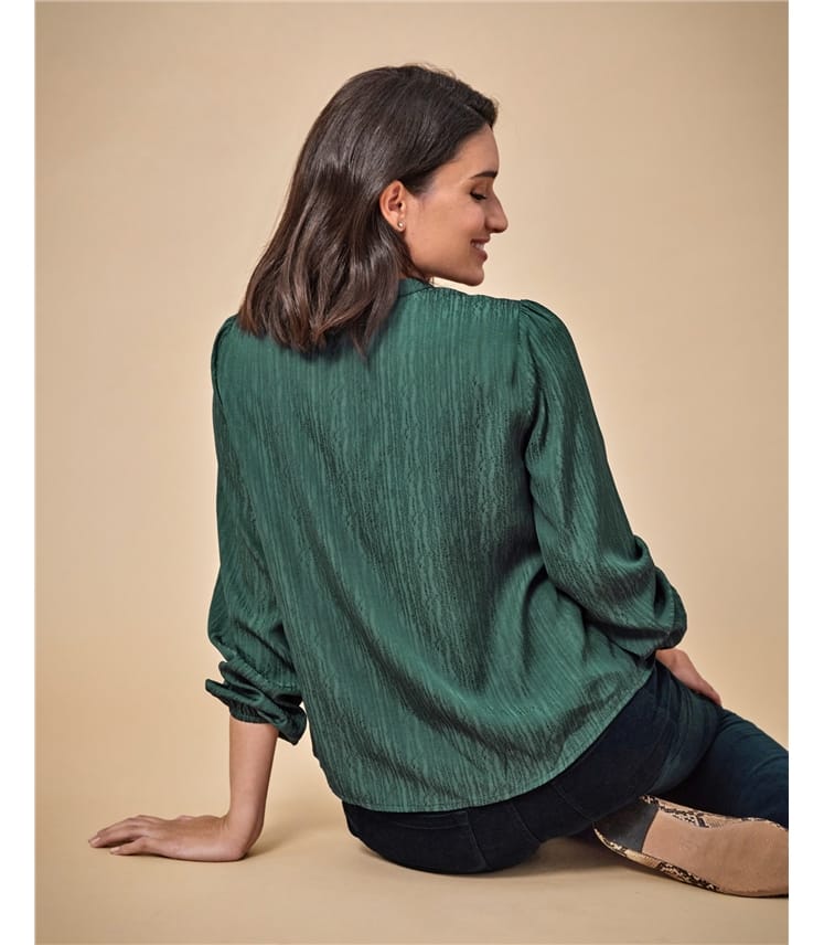 Emerald | Notch Neck Lace Trim Blouse | WoolOvers US