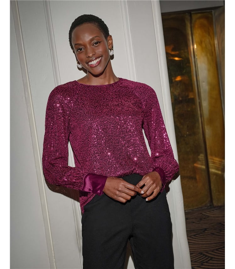Sequin Balloon Sleeve Top main image 0