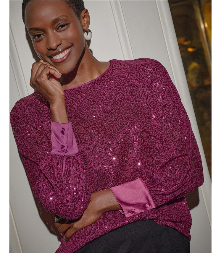 Sequin Balloon Sleeve Top