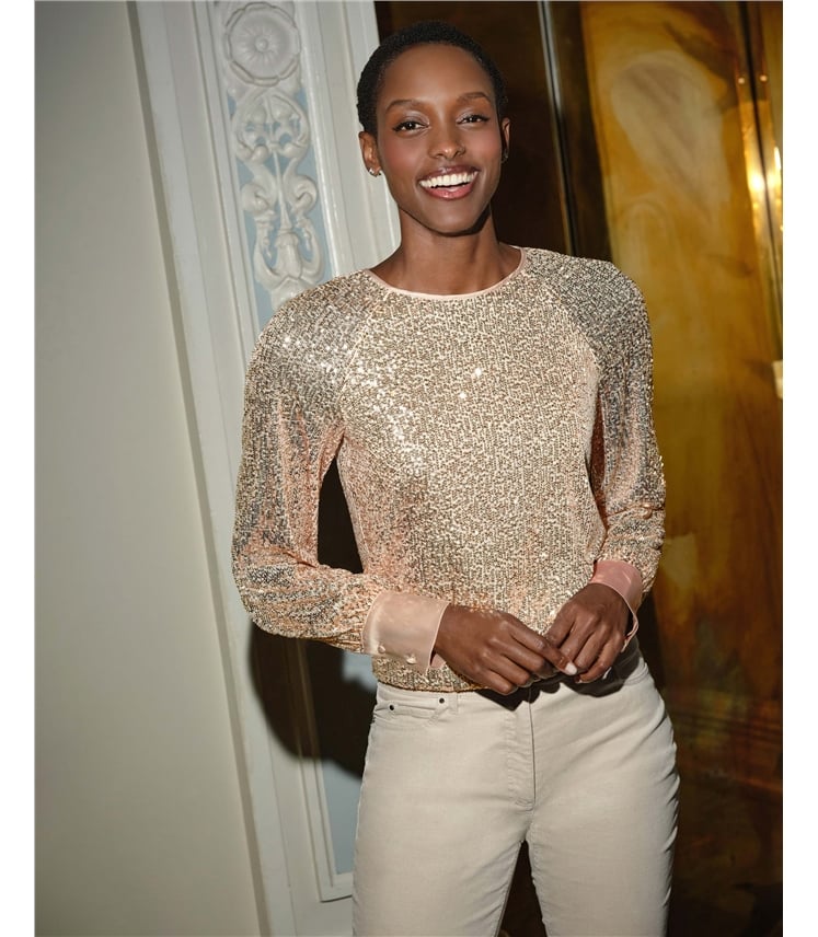Sequin Balloon Sleeve Top