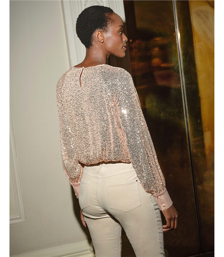 Sequin Balloon Sleeve Top
