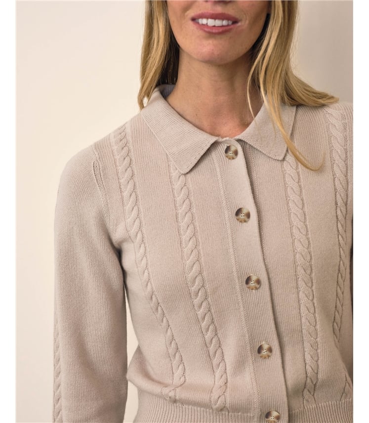 Wool Cashmere Fur Trim Cable Cardigan