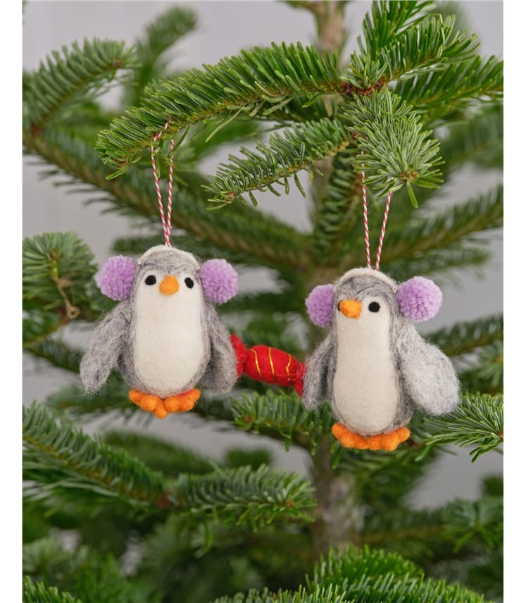 Pair Of Penguins And Cracker Christmas Decoration