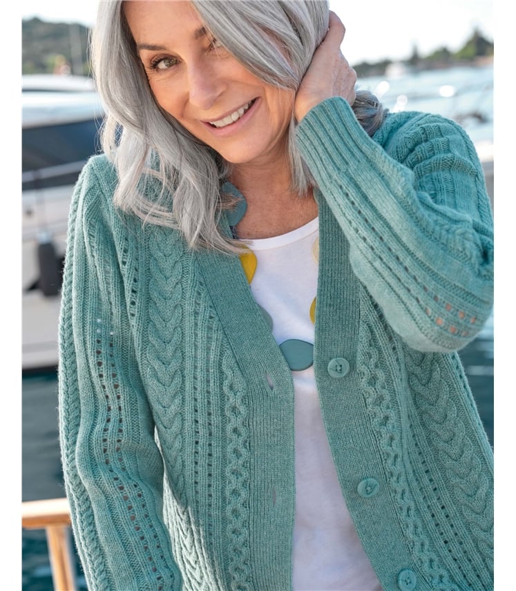 V Neck Lambswool Cable Cardigan