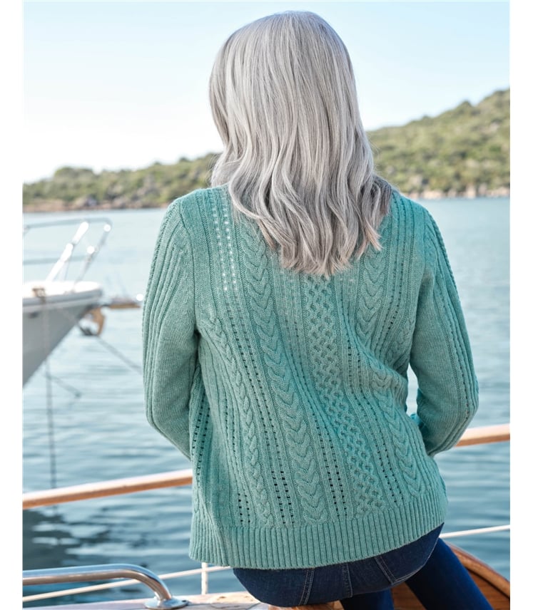 V Neck Lambswool Cable Cardigan