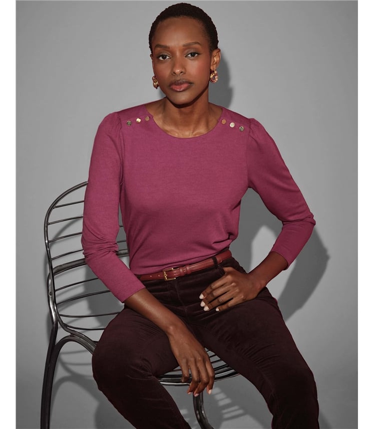 Plain Button Shoulder Top