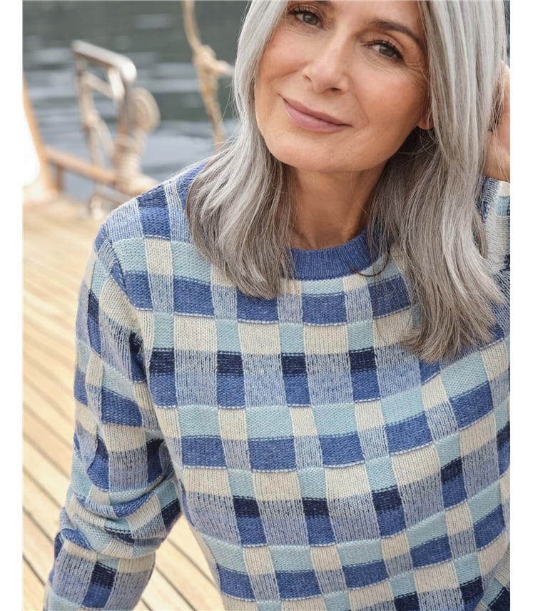 Pull à motif carré - Femme - Pure laine d'agneau