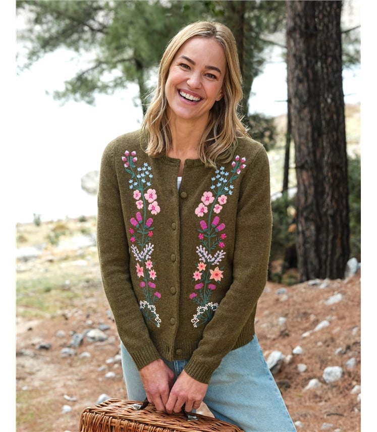 Vertical Floral Embroidered Cardigan