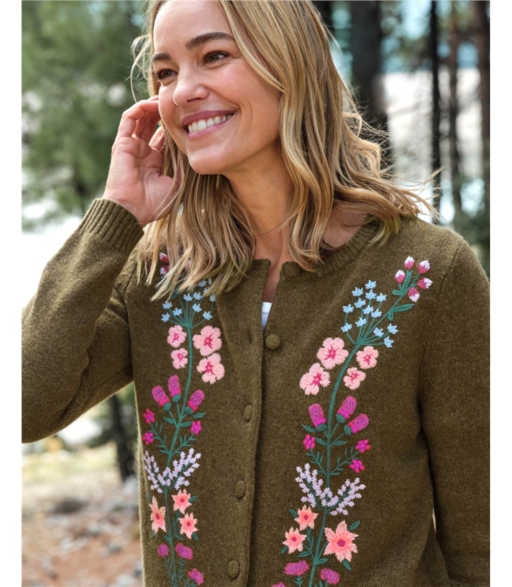 Vertical Floral Embroidered Cardigan