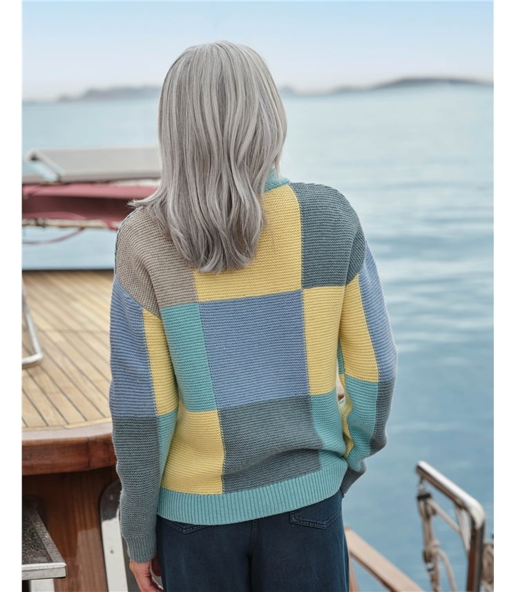 Pull patchwork à mailles envers - Femme - 50 % coton, 50 % laine