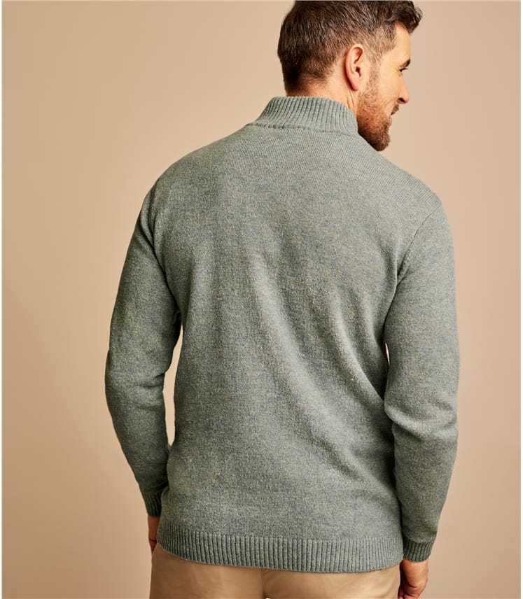 Green Mist | Pure Lambswool Zip Neck Jumper | WoolOvers UK