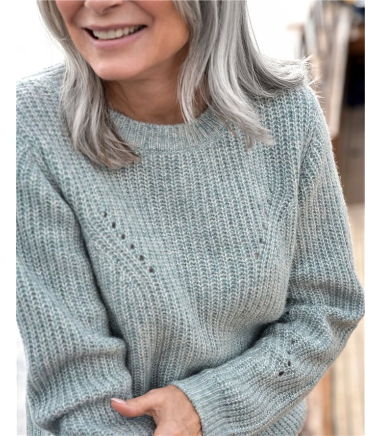 Rib Pointelle Boat Neck Jumper