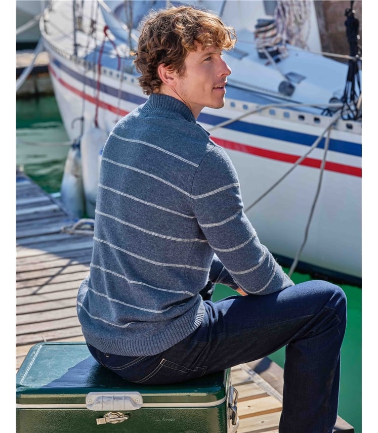 Pull à col boutonné et rayures simples - Homme - Pure Laine D'agneau