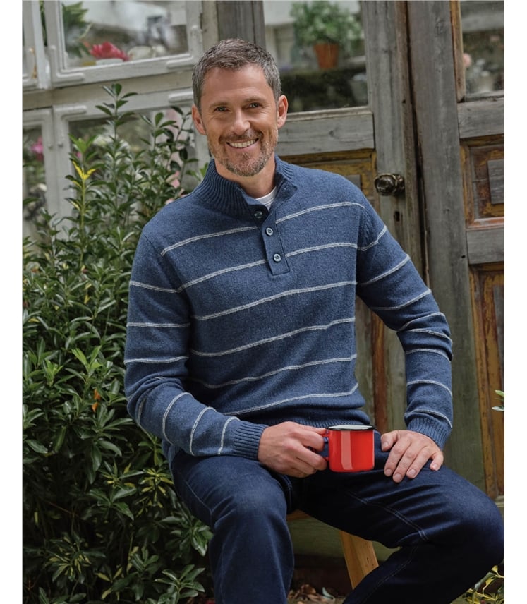Mono Stripe Button Neck Jumper