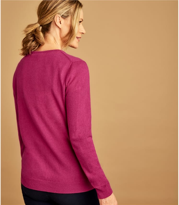 Dahlia Pink Cashmere Merino Crew Neck Cardigan Woolovers Uk