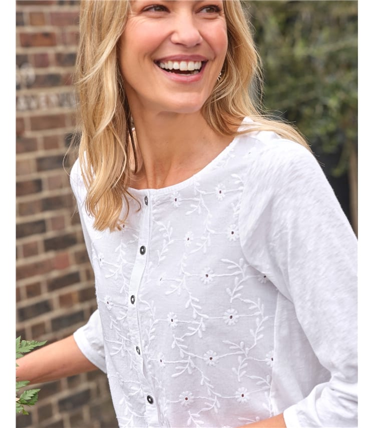3/4 Length Sleeve Embroidered Tie Hem Top