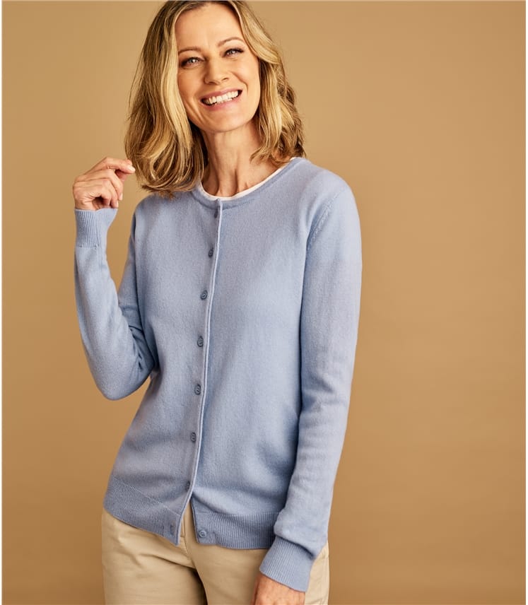 Periwinkle | Cashmere Merino Crew Neck Cardigan | WoolOvers AU