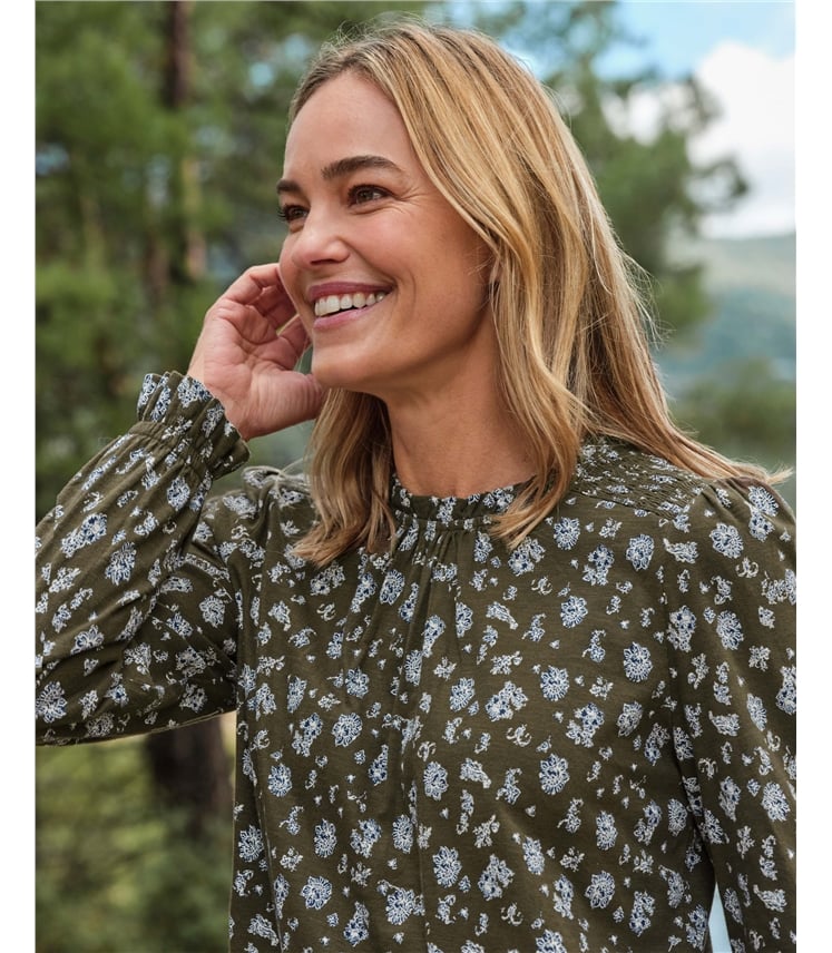 Frill Collar Printed Top