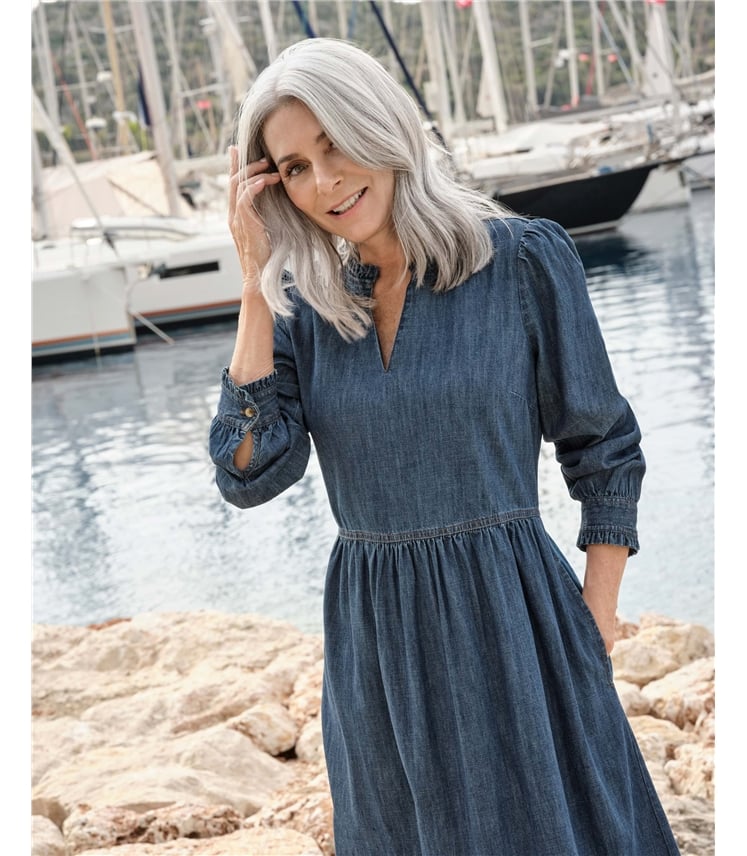 Frill Collar Denim Dress