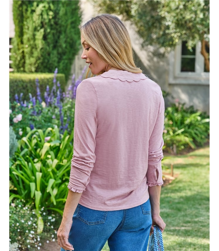 Jersey-Top mit floralem Bubikragen