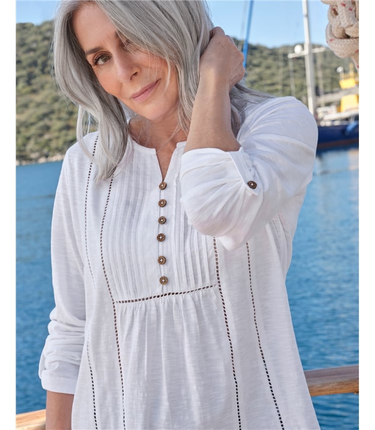 Tab Sleeve Pintuck Detail Jersey Top