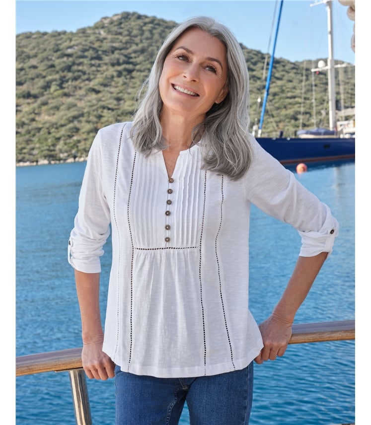 Tab Sleeve Pintuck Detail Jersey Top