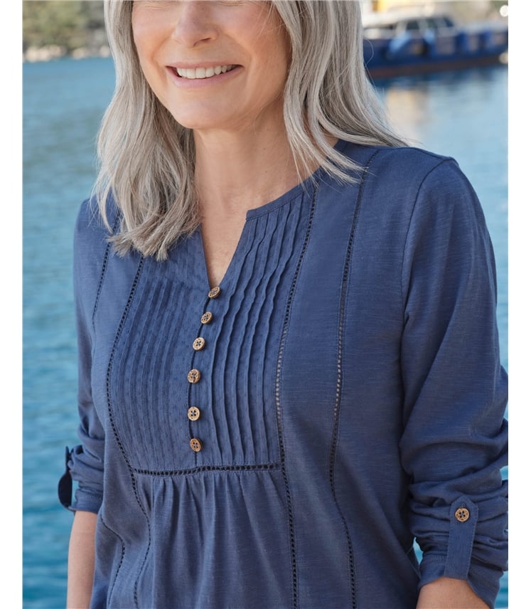 Tab Sleeve Pintuck Detail Jersey Top