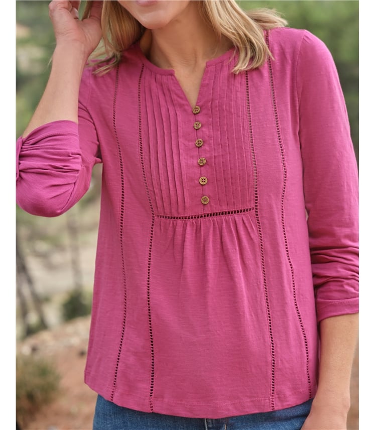 Tab Sleeve Pintuck Detail Jersey Top