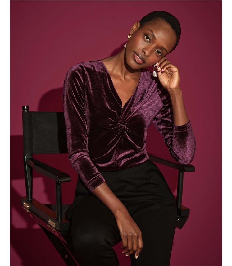 ニット+セーター Twisted Gathered Velour Top タナカダイスケ| gather neck velour tops Black – tanakadaisuke