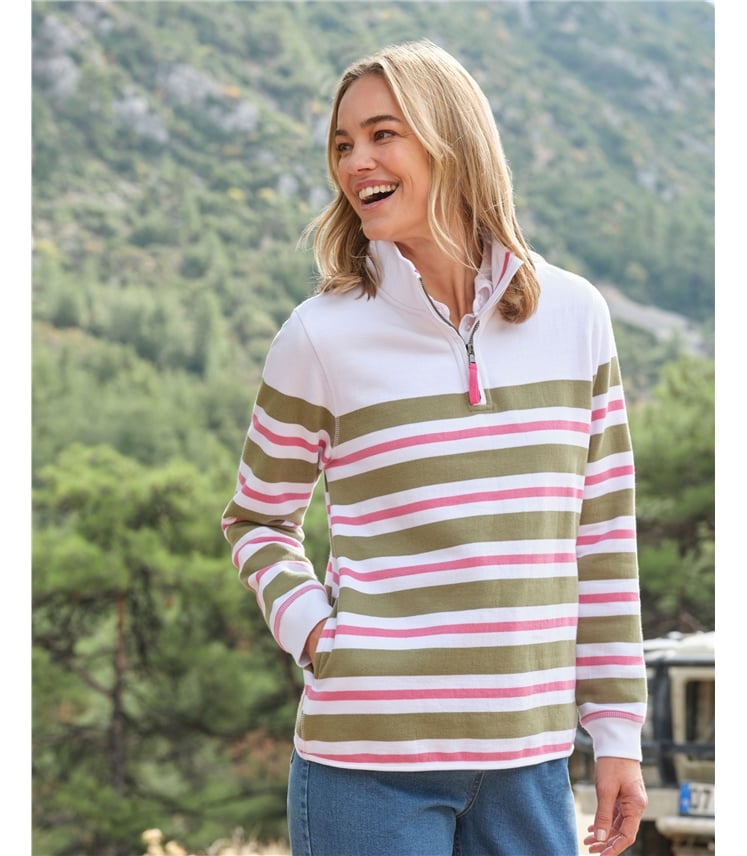 Sweatshirt aus Bio-Baumwolle mit kurzem Reißverschluss für Damen