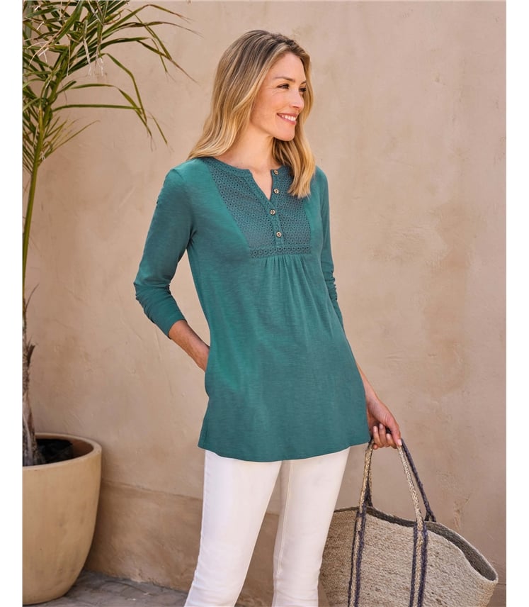 Broderie Bib Jersey Longline Top
