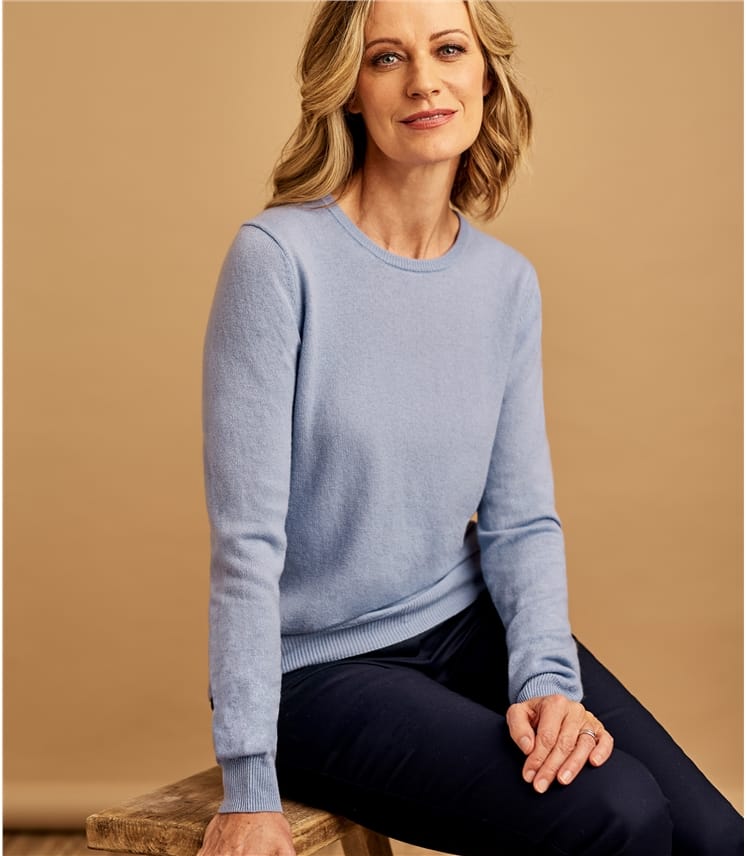 Periwinkle | Cashmere & Merino Crew Neck Knitted Jumper | WoolOvers UK