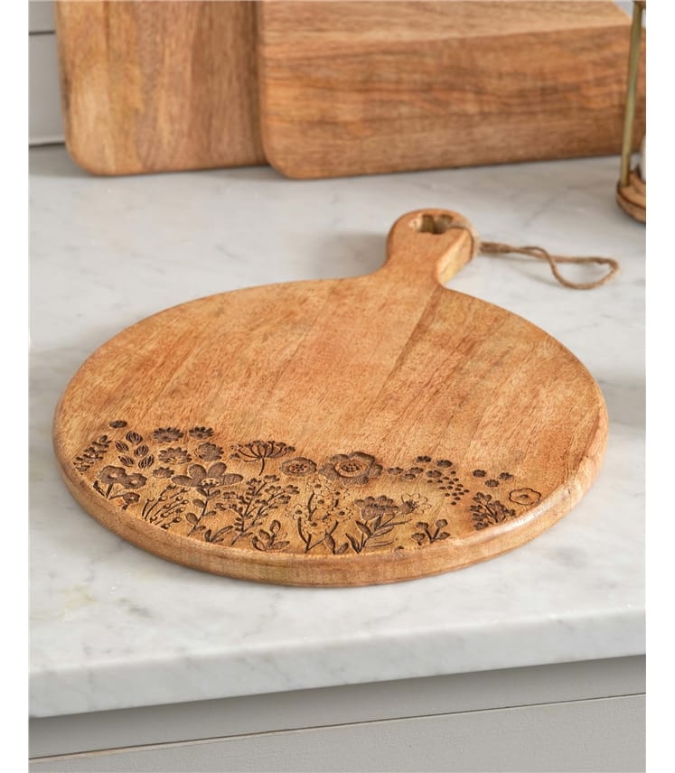 Mango Wood Engraved Flower Board