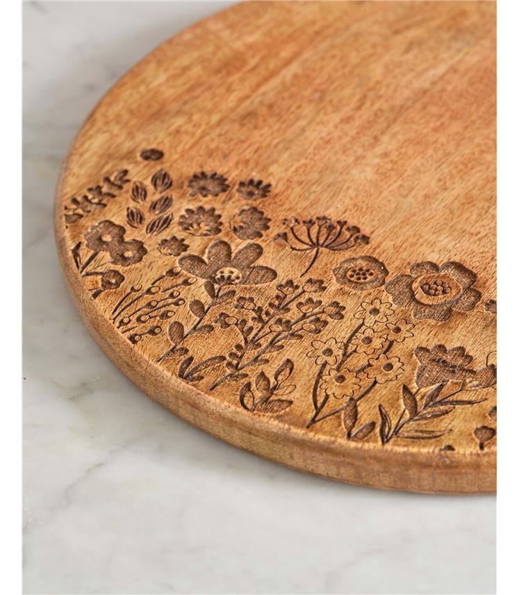 Mango Wood Engraved Flower Board