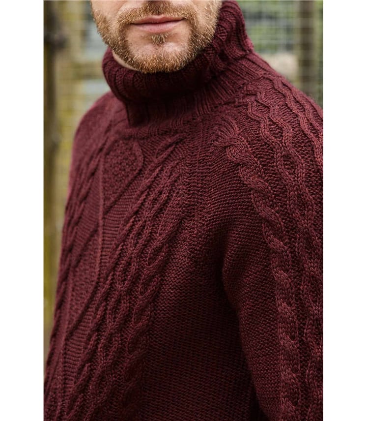 Pure Wool Knitted Aran Polo Neck Jumper