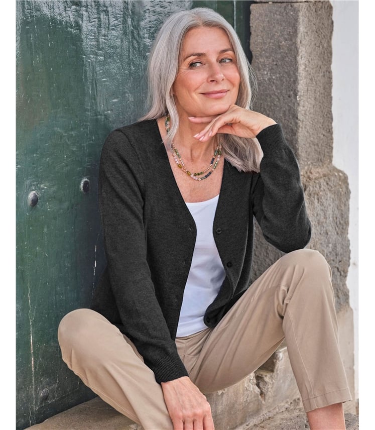 Cashmere Merino Classic V Neck Cardigan