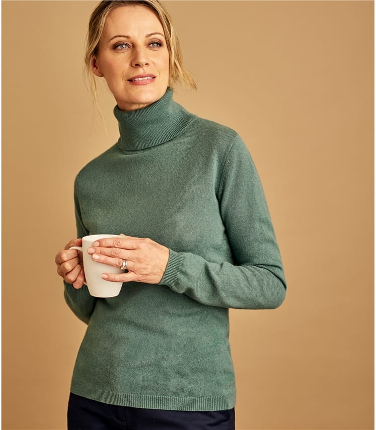 Verdigris | Womens Cashmere & Merino Fitted Polo Neck Knitted Jumper ...