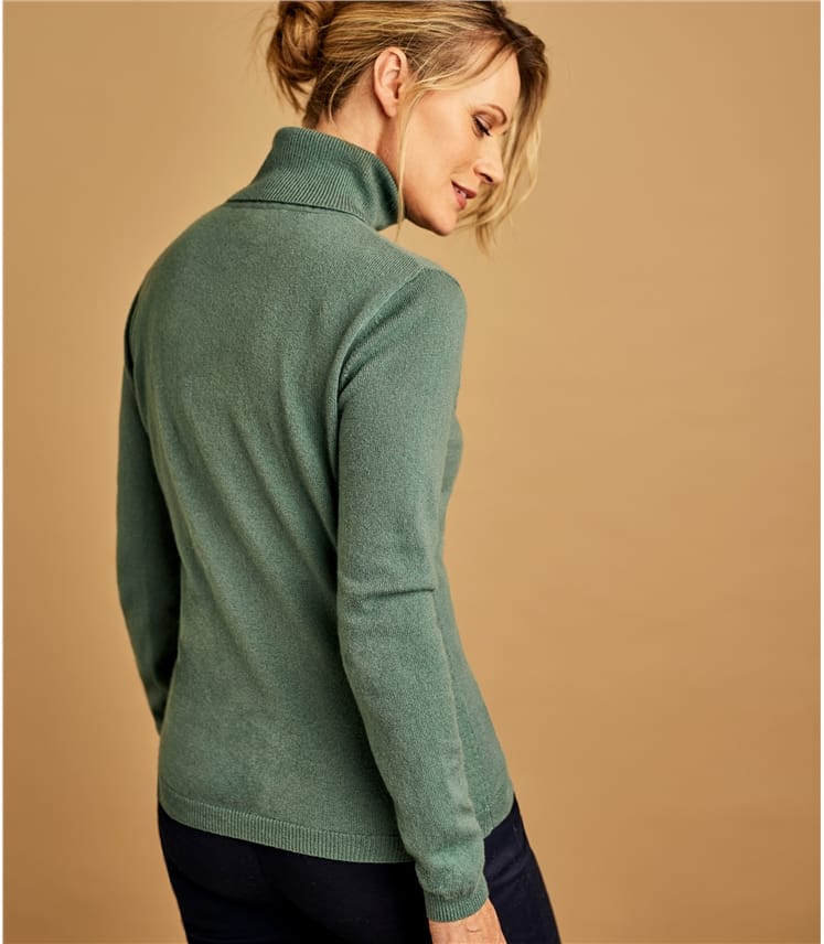 Verdigris Womens Cashmere And Merino Fitted Polo Neck Knitted Jumper