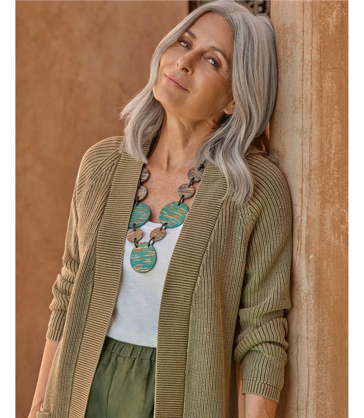 Verschlusslose Denim-Strickjacke