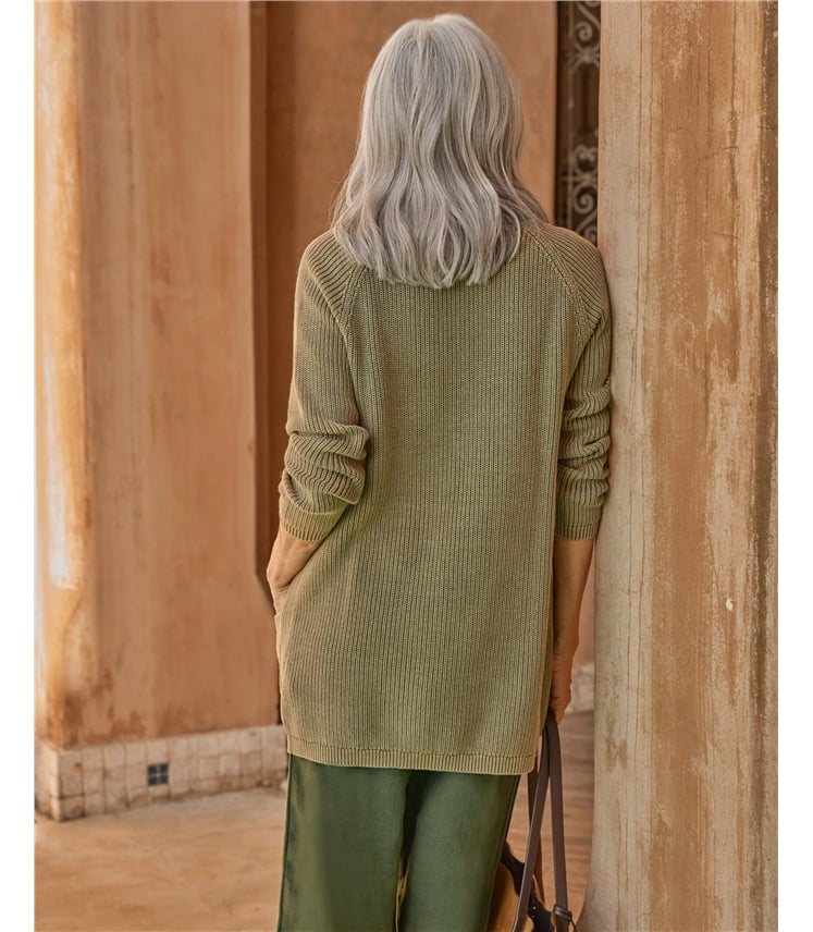 Verschlusslose Denim-Strickjacke