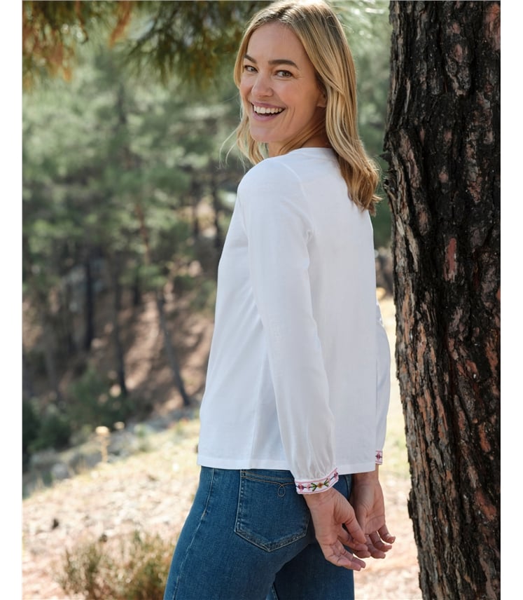 Embroidered Button Through Top