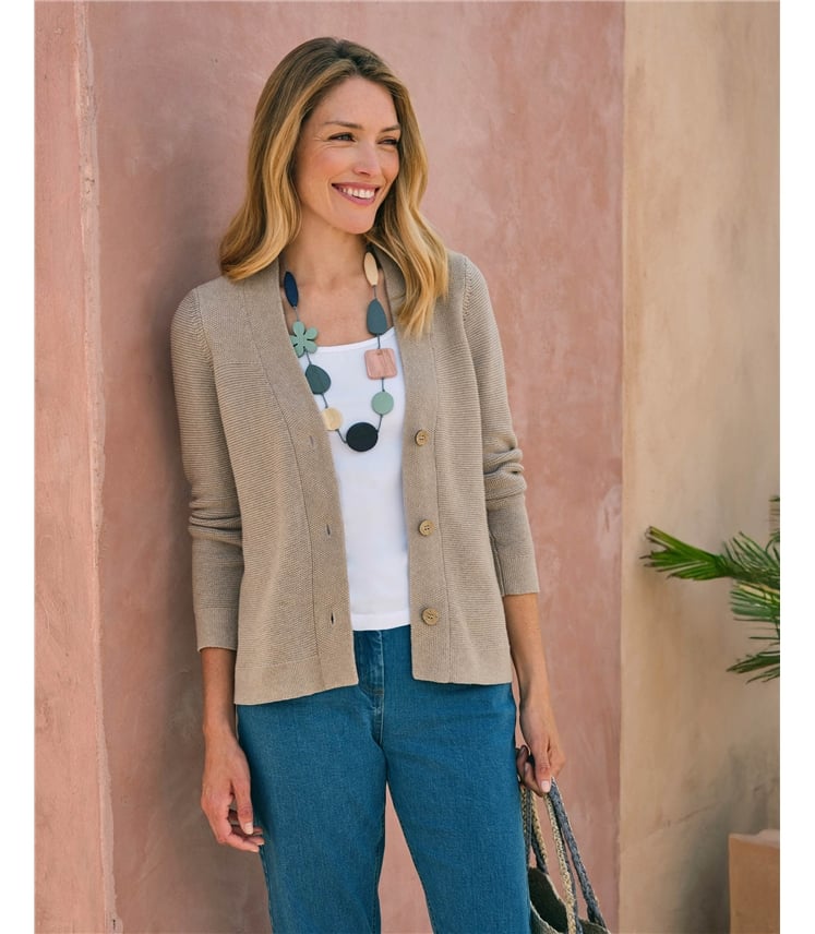 Strickjacke mit V-Ausschnitt und Perlmuster