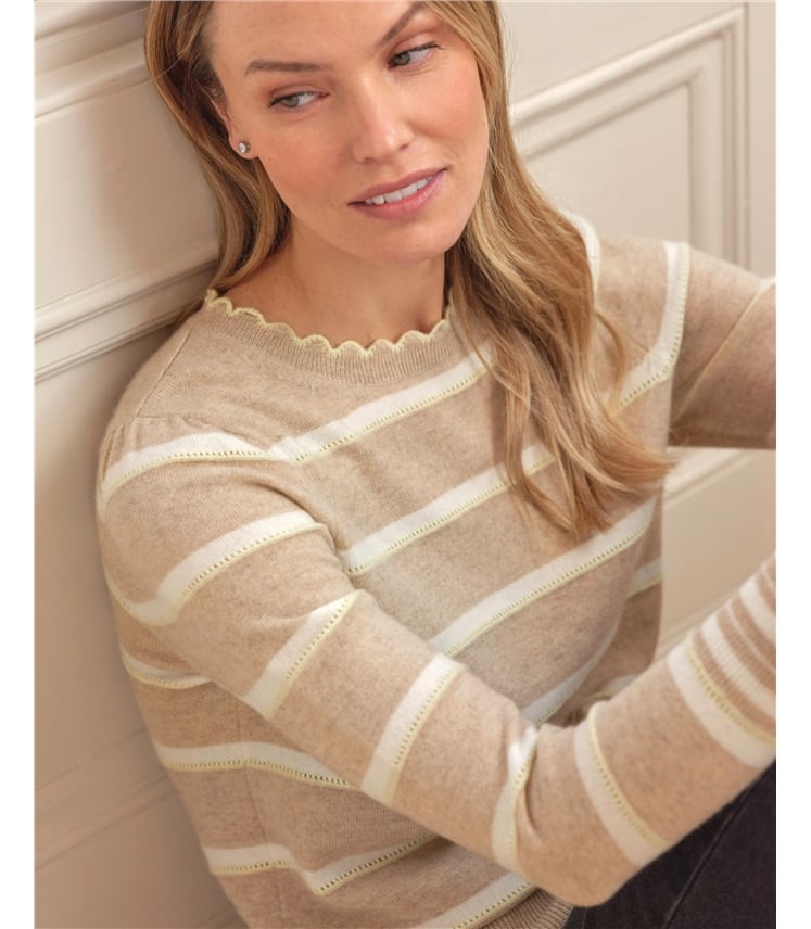 Cashmere Blend Pretty Pointelle Stripe Sweater