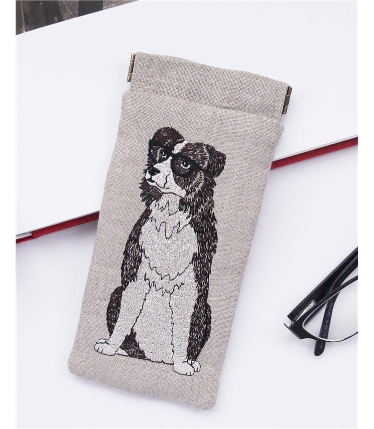 Linen Embroidered Glasses Case
