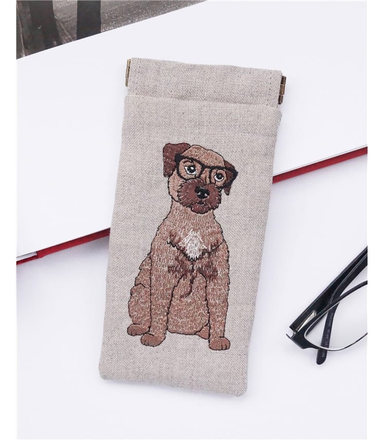 Linen Embroidered Glasses Case