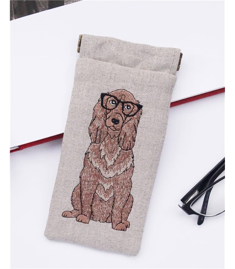 Linen Embroidered Glasses Case
