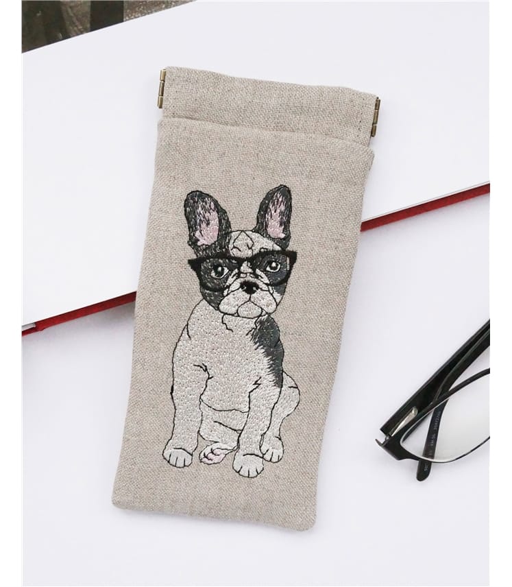 Linen Embroidered Glasses Case